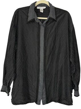 The Limited Black & White Polka Dot 100% Silk Button‎ Up Size Large